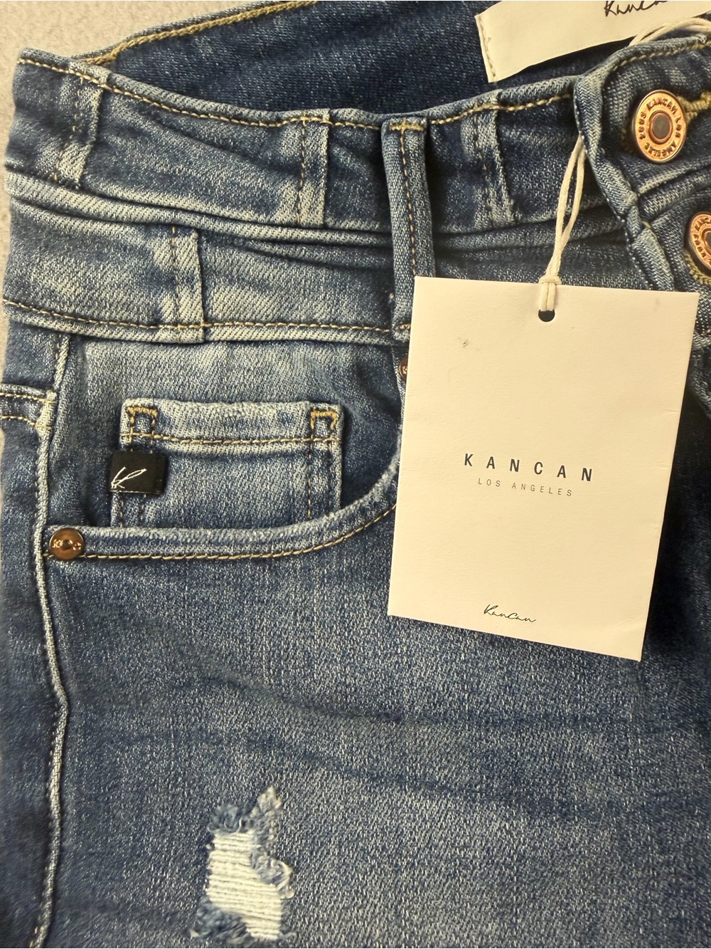 KanCan Medium Wash High-Rise Flare Jeans with Distressed Knees - Picture 5 of 11